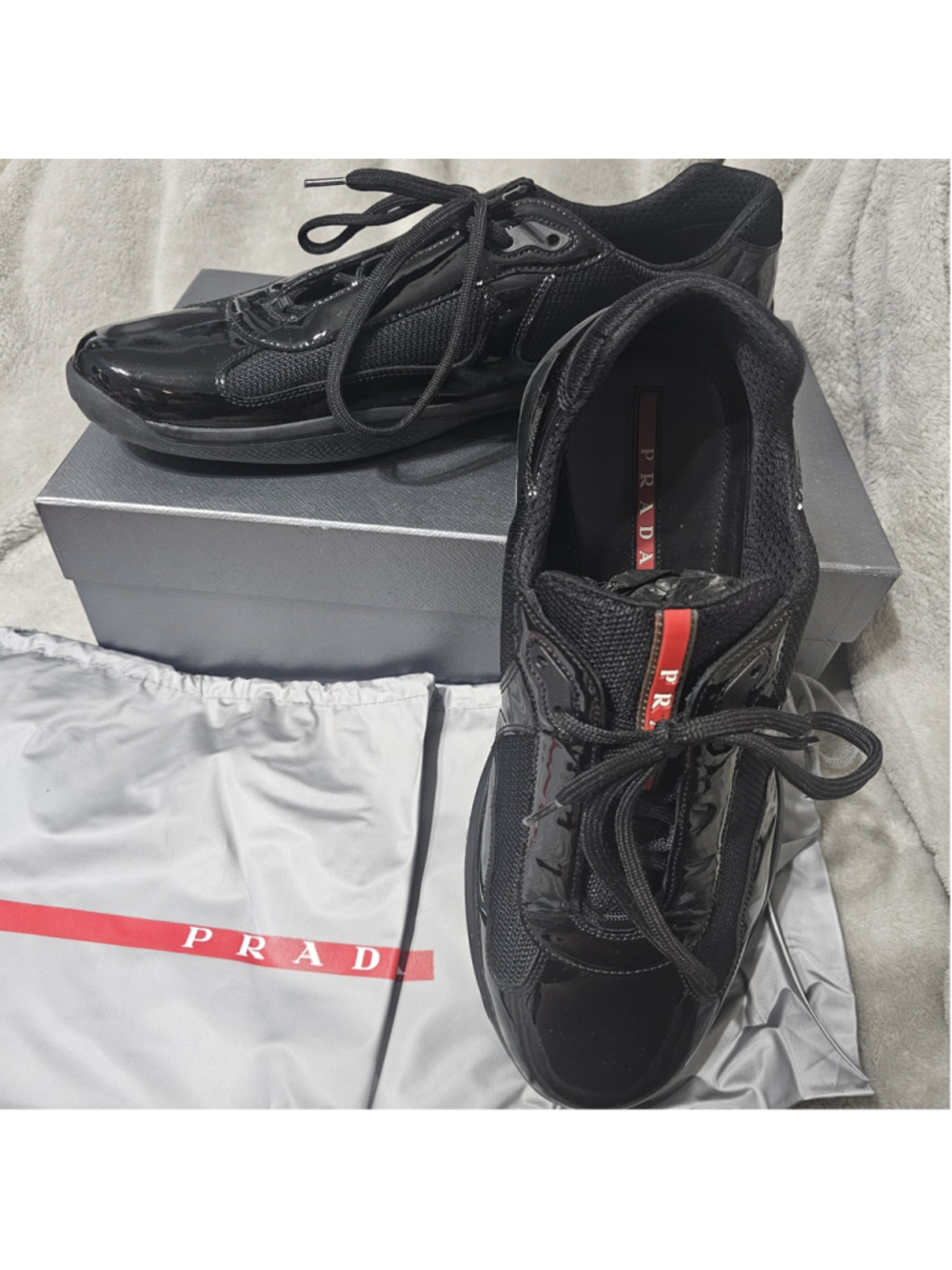 Men's Prada America's Cup Sneakers Black Red Size 13 with Dustbag